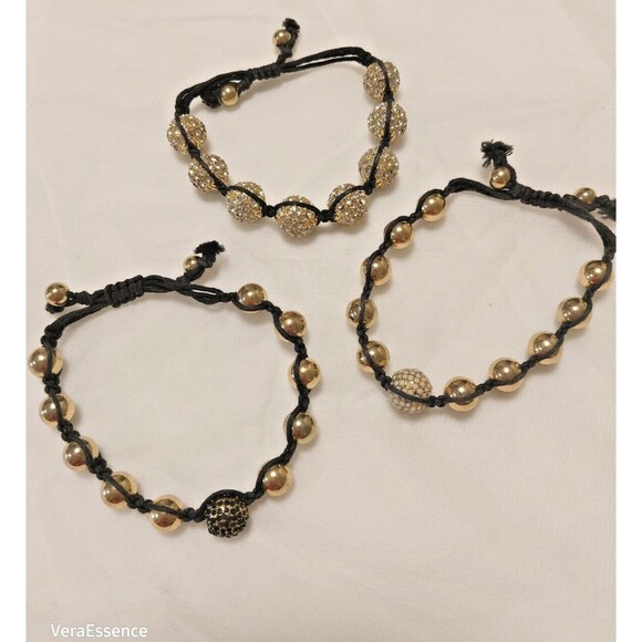 3 Lot Shamballa Handmade Gold Round Beads Braided Adjustable Bracelet Unisex NWT - Picture 5 of 10